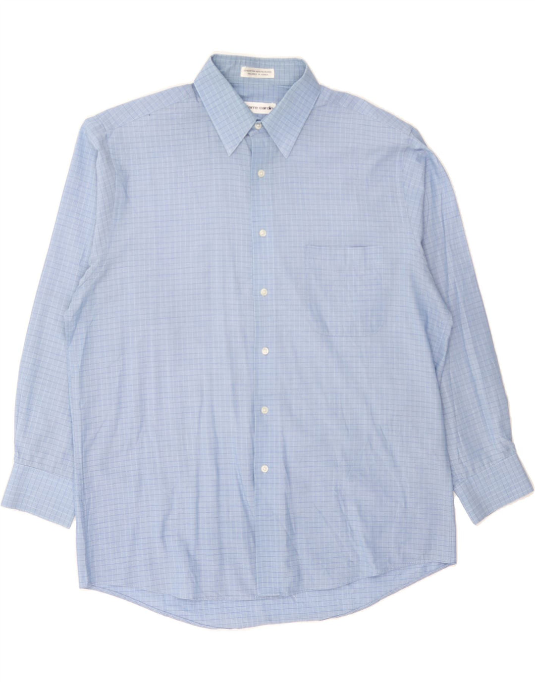 PIERRE CARDIN Mens Shirt Size 16 Large Blue Check Cotton Vintage Pierre Cardin and Second-Hand Pierre Cardin from Messina Hembry 
