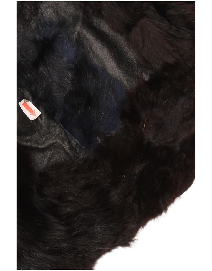 Giacca in pelle da donna vintage con pelliccia UK 14 media nera