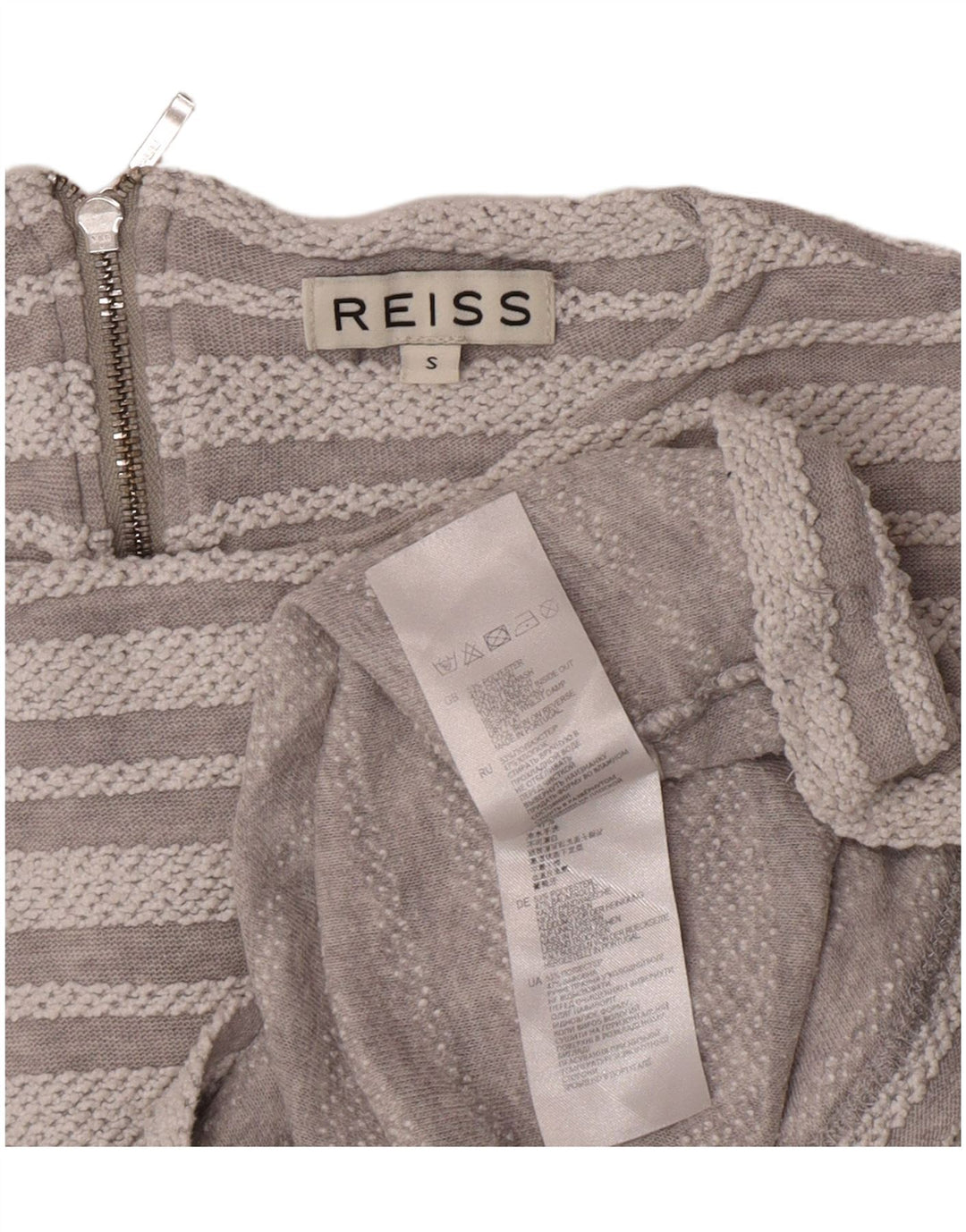 Top corto da donna Reiss manica lunga UK 10 piccolo poliestere a righe grigie