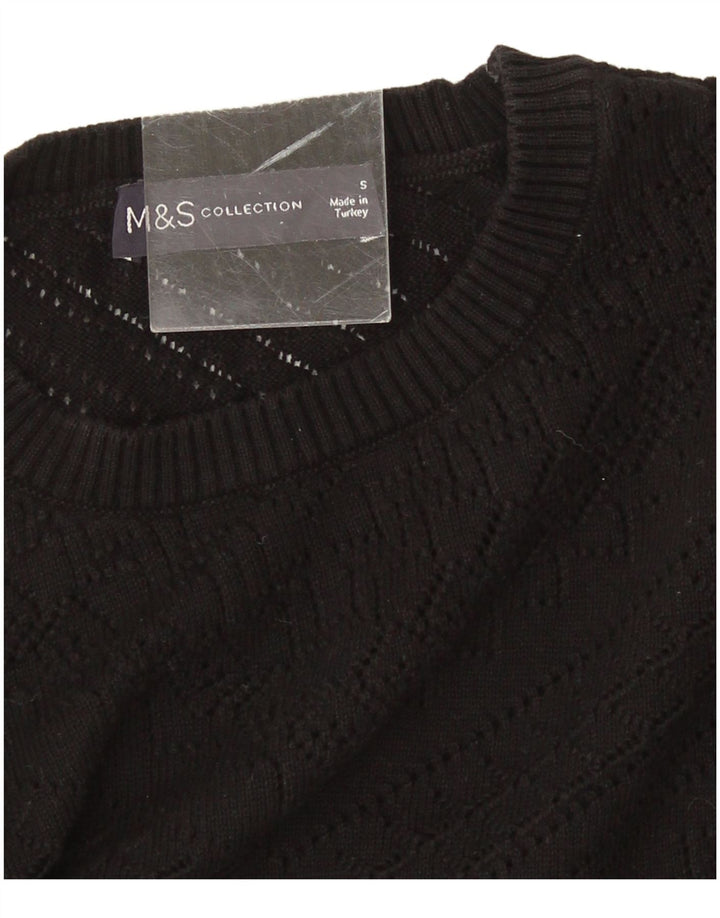Maglione maglione girocollo da donna Marks & Spencer UK 10 piccolo nero geometrico