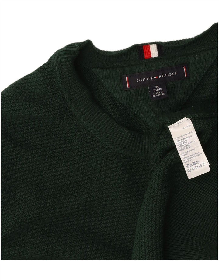 TOMMY HILFIGER Maglione maglione girocollo da uomo XL cotone verde