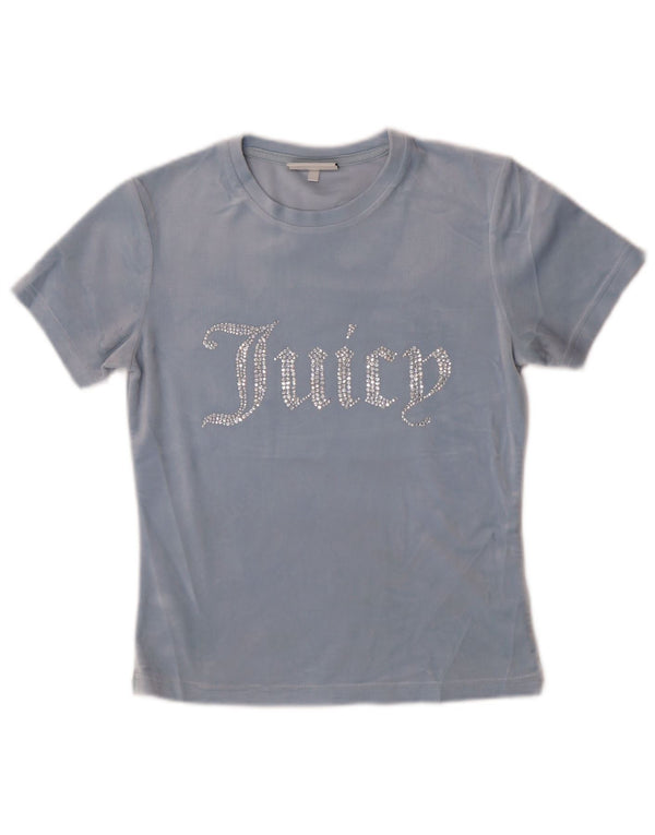 T-shirt grafica in velluto da donna Juicy Couture UK 12 Poliestere blu medio