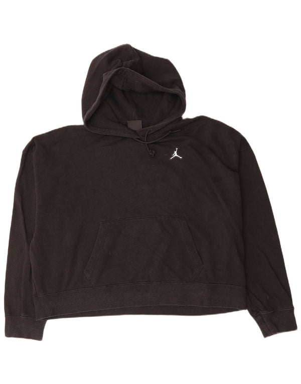 JORDAN Felpa con cappuccio vestibilità ampia da donna corta UK 18 XL cotone nero