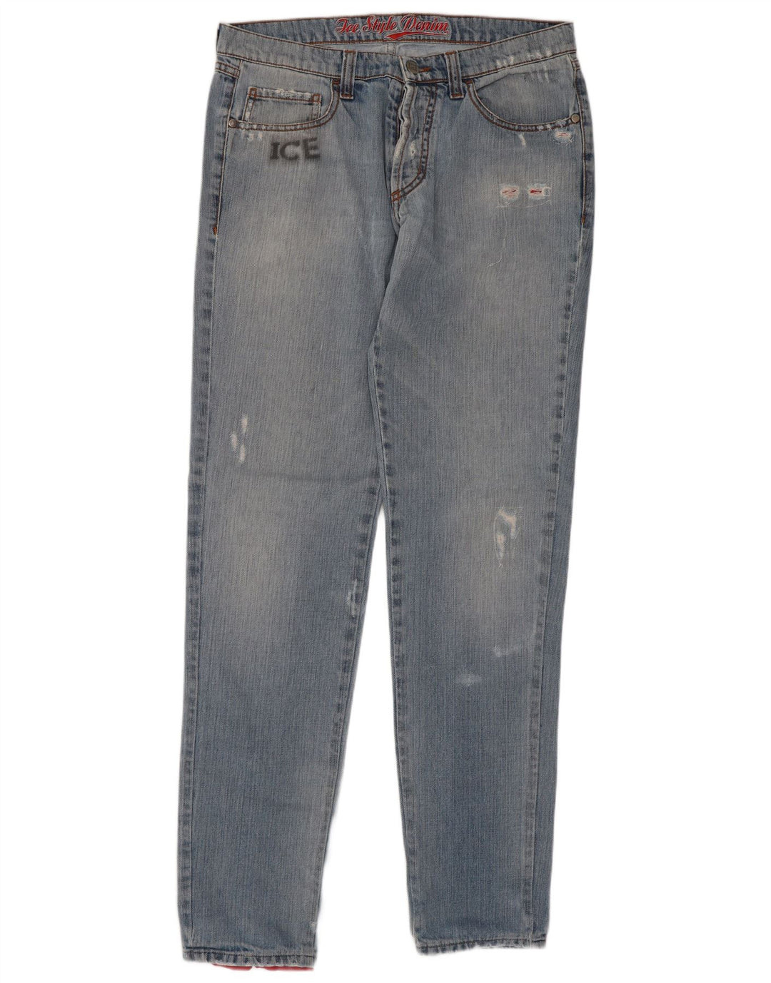 Jeans slim invecchiati Pluto da donna Iceberg W32 L32 cartone animato in cotone blu