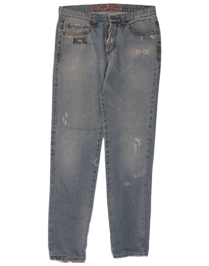Jeans slim invecchiati Pluto da donna Iceberg W32 L32 cartone animato in cotone blu