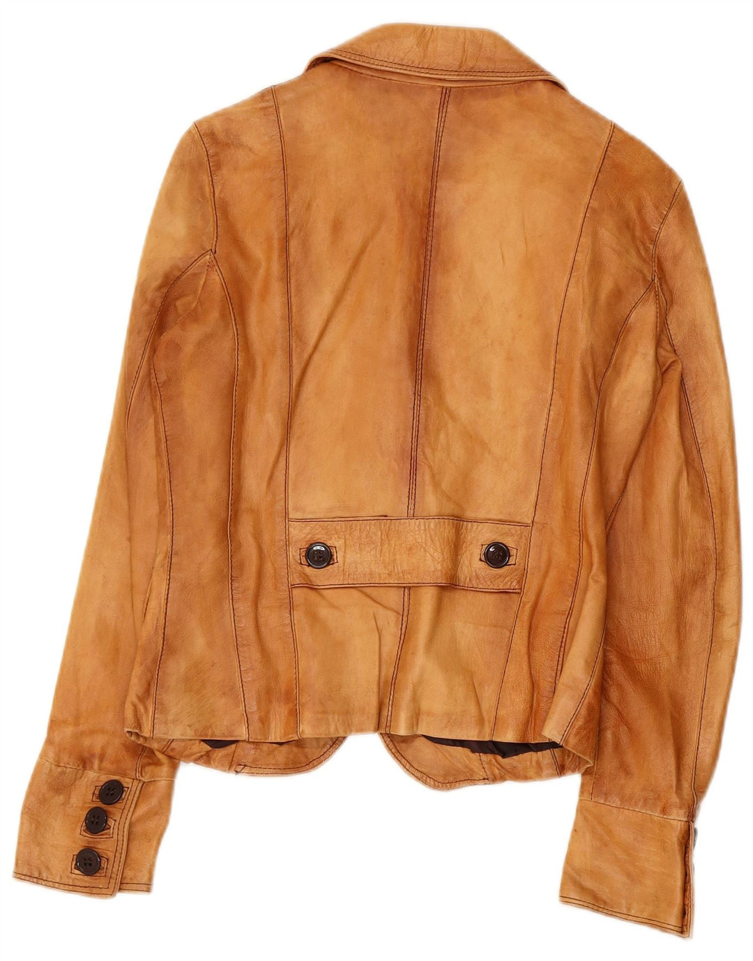 Giacca blazer in pelle da donna a 2 bottoni VINTAGE IT 44 Pelle beige media