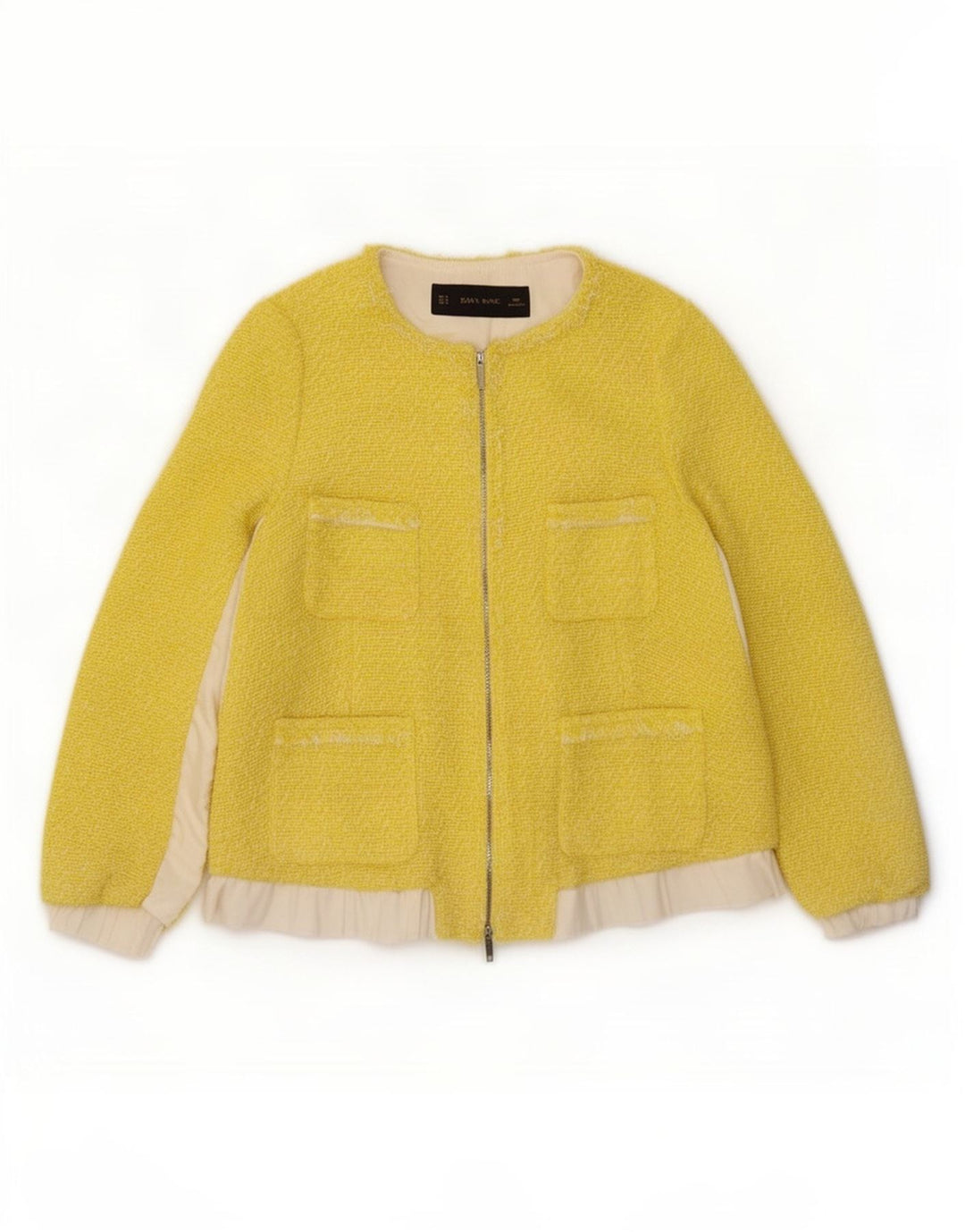 Giacca blazer con zip intera da donna Zara UK 14 color block giallo medio