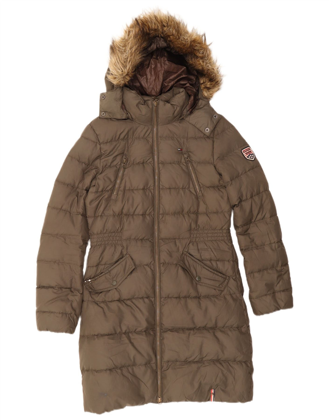Cappotto imbottito con cappuccio da donna Tommy Hilfiger UK 10 piccolo poliestere kaki