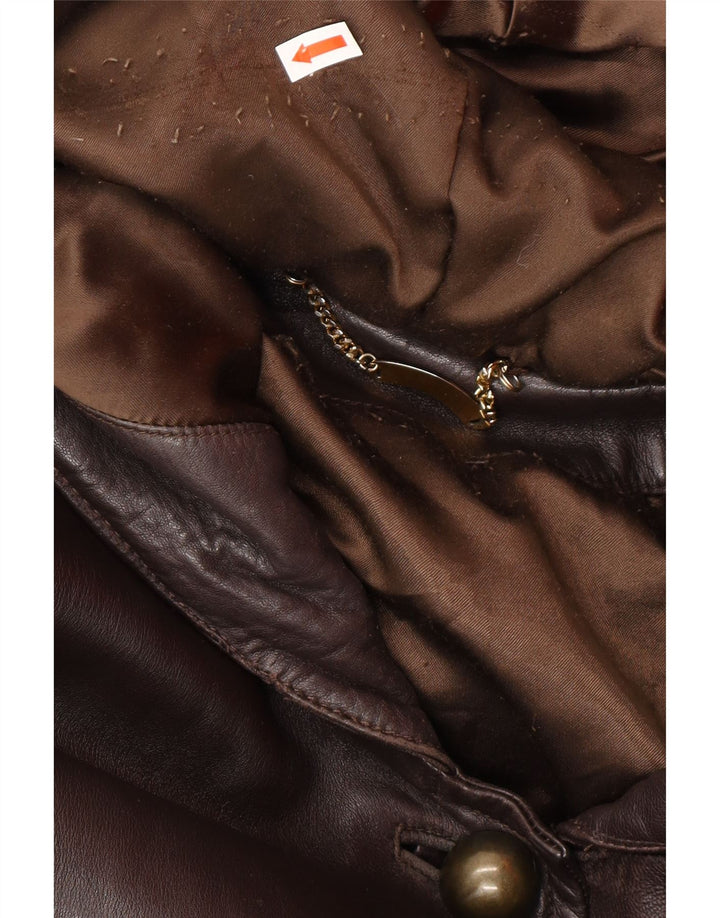 Cappotto in pelle con cappuccio da donna Marina Rinaldi taglia 23 in pelle marrone medio