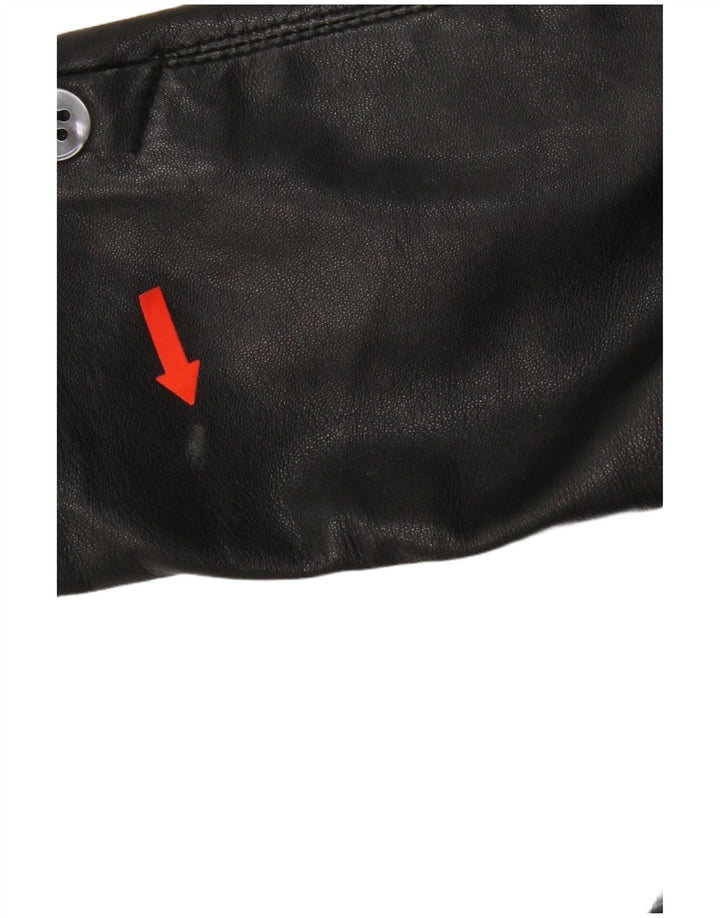 Giacca blazer in pelle vintage da donna a 3 bottoni IT 48 XL in pelle nera