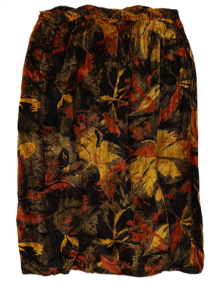 Gonna a trapezio in velluto da donna VINTAGE W38 XL Rayon floreale nero
