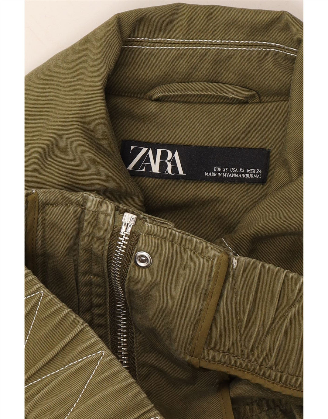 ZARA Womens Oversized Bomber Jacket UK 6 XS Khaki Vintage Zara and Second-Hand Zara from Messina Hembry 