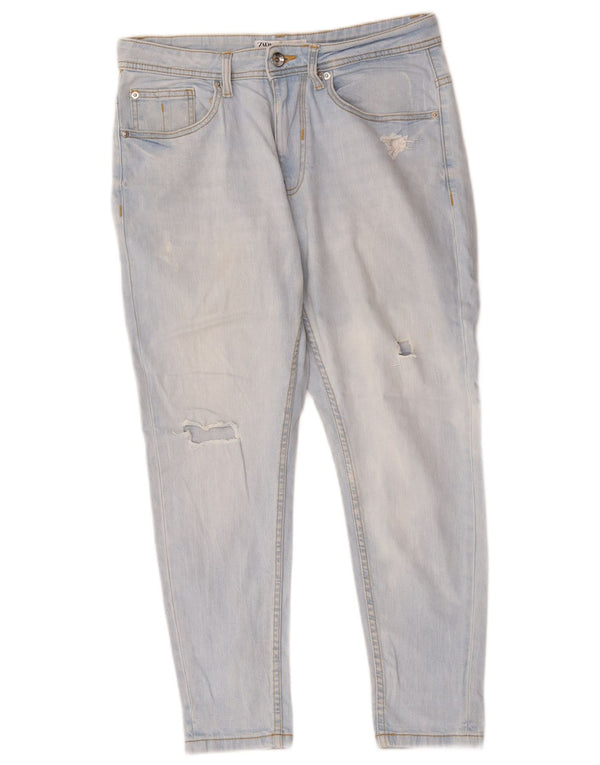 Jeans corti slim invecchiati Zara da donna EU 40 medio W30 L25 cotone blu