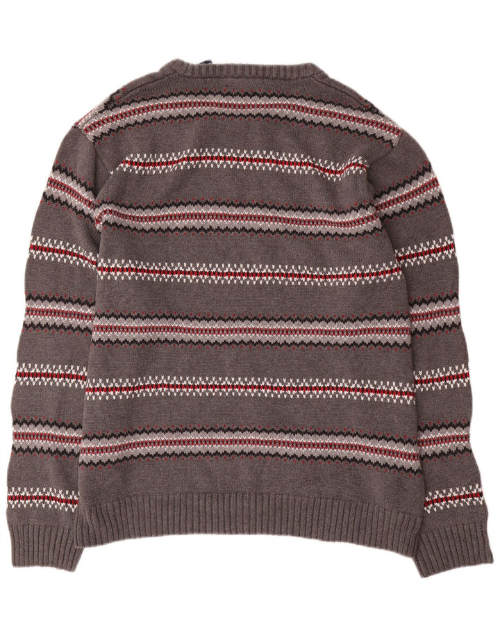 Maglione maglione girocollo da uomo Chaps XL in cotone a righe grigie