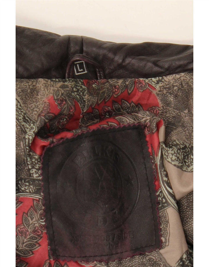 Giacca in pelle da donna vintage UK 12 in pelle nera media