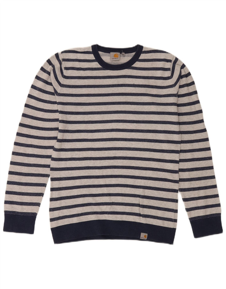 Maglione da uomo girocollo Carhartt in cotone a righe medie blu navy