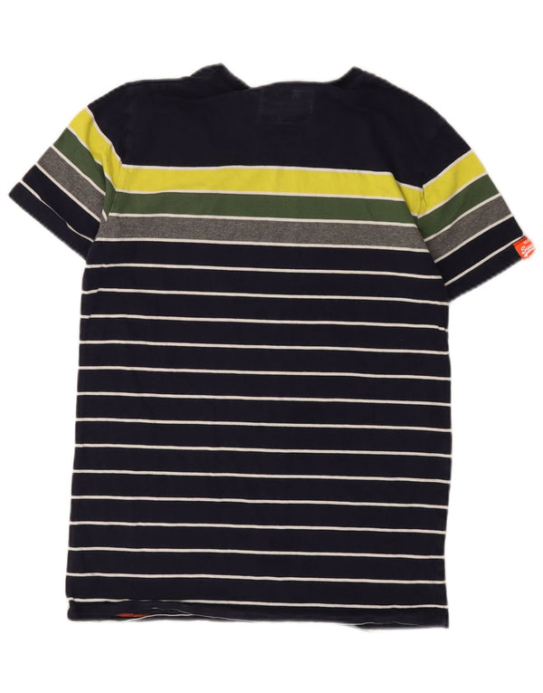 T-shirt da uomo Superdry Orange Label Top XS in cotone a righe blu navy