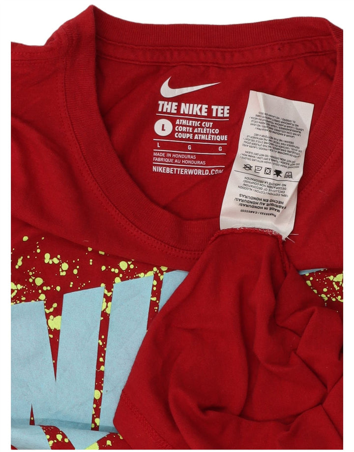 NIKE T-shirt grafica da donna con taglio atletico Top UK 14 Large Rosso Cotone