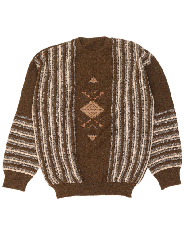 Maglione girocollo grafico da uomo vintage a righe grandi marroni