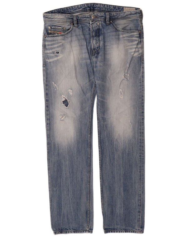 Jeans dritti invecchiati da uomo Diesel W36 L34 cotone blu