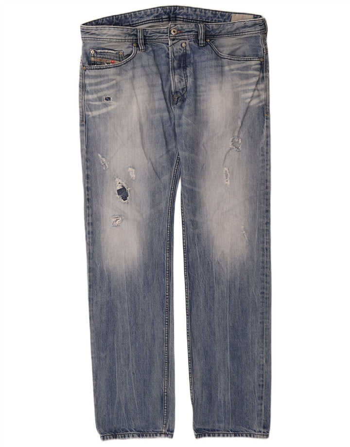 Jeans dritti invecchiati da uomo Diesel W36 L34 cotone blu
