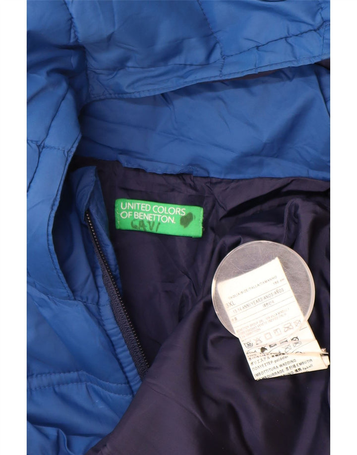 BENETTON Boys Hooded Padded Jacket 13-14 Years 3XL Blue Polyester
