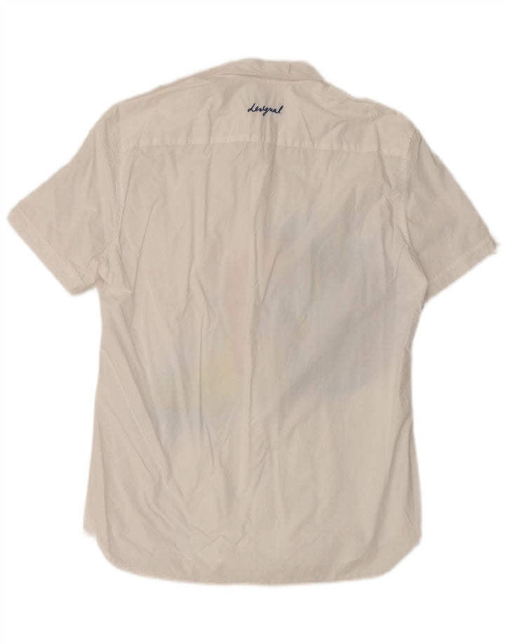 Desigual Camicia a maniche corte da uomo con motivo astratto, grande, bianca