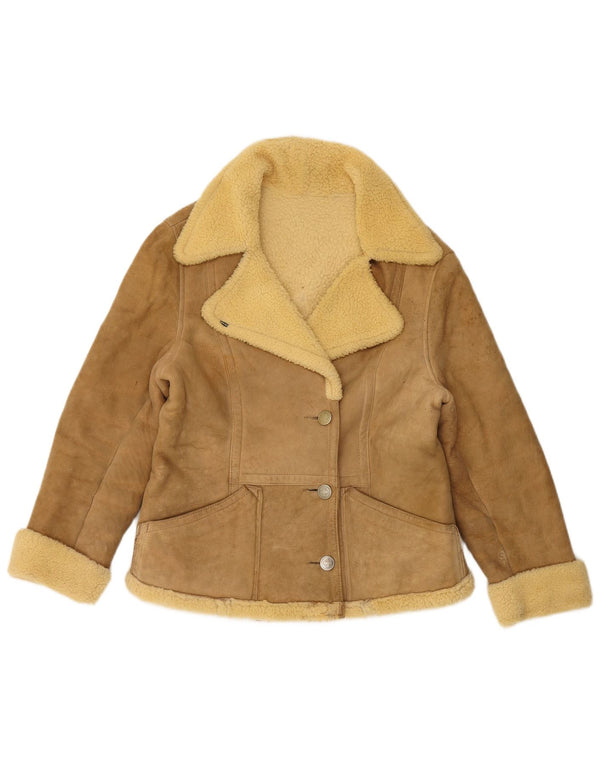 Giacca in shearling da donna VINTAGE UK 14 Large Beige