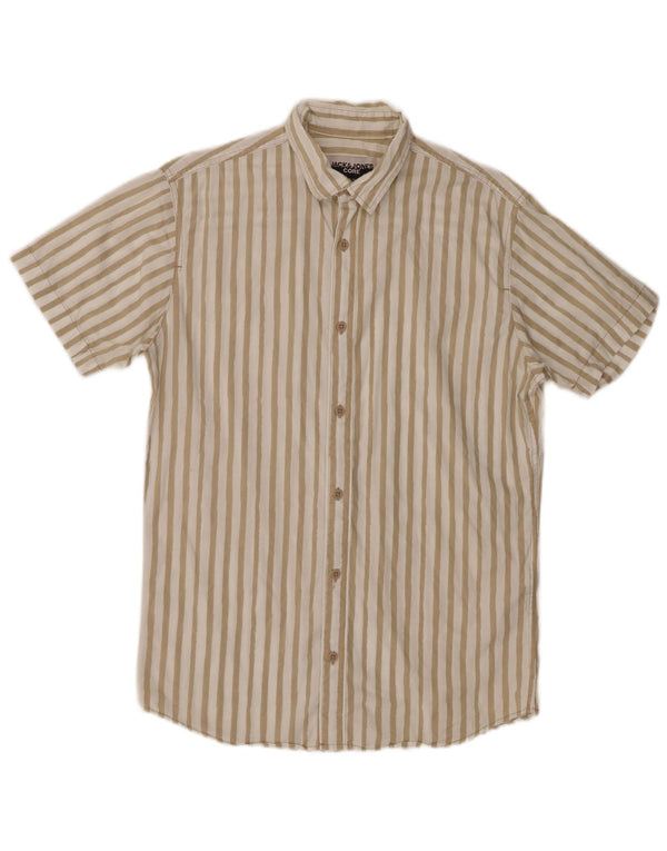 Camicia a maniche corte da uomo Jack & Jones in cotone a righe beige medio