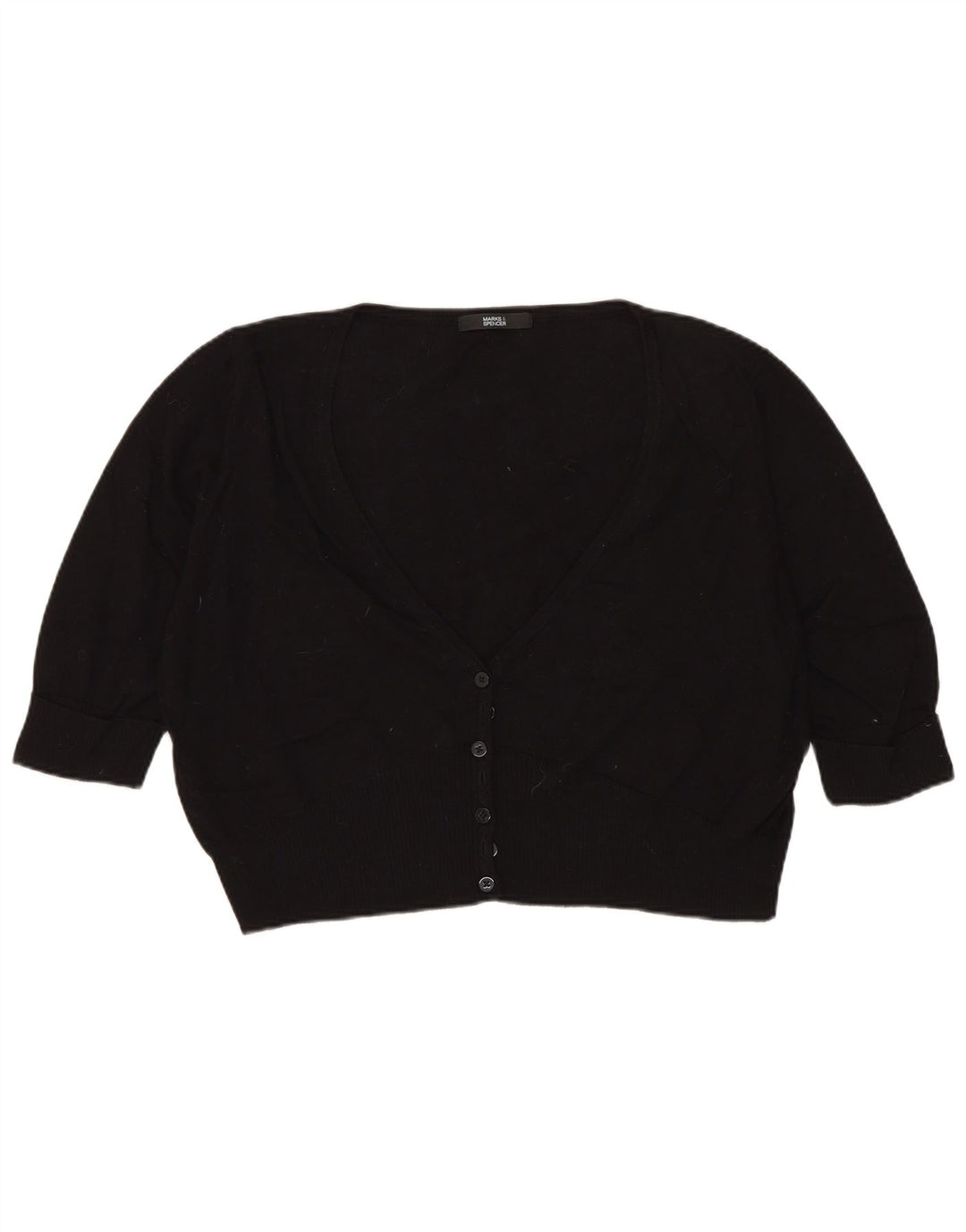 MARKS & SPENCER Maglione cardigan corto con maniche a 3/4 da donna UK 18 XL Nero
