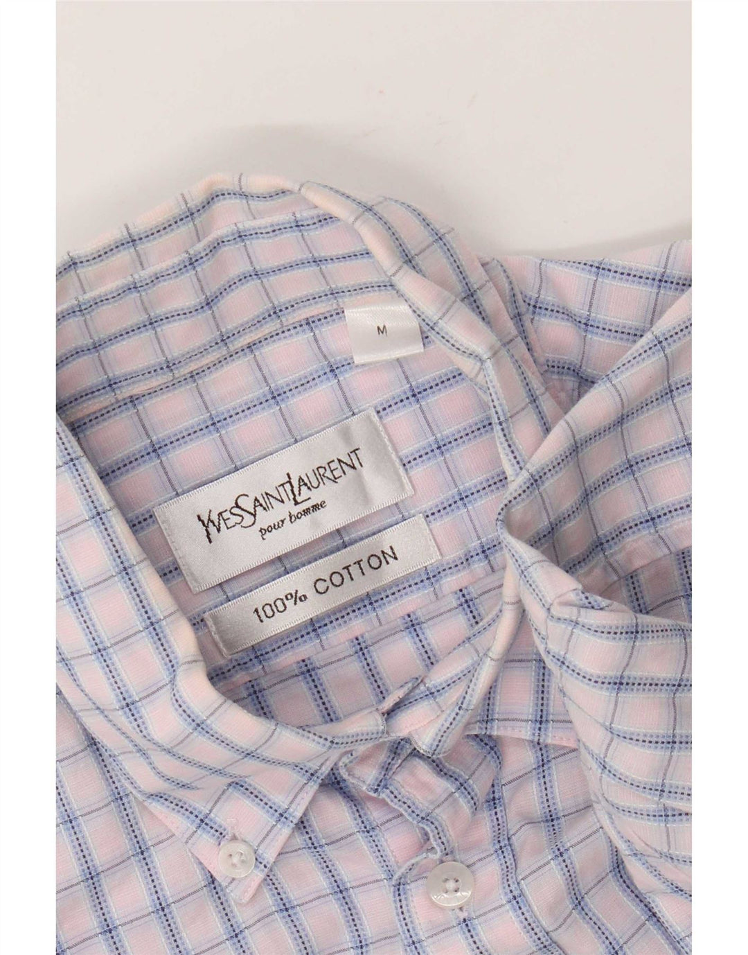Camicia a maniche corte da uomo Yves Saint Laurent in cotone a quadri rosa medio