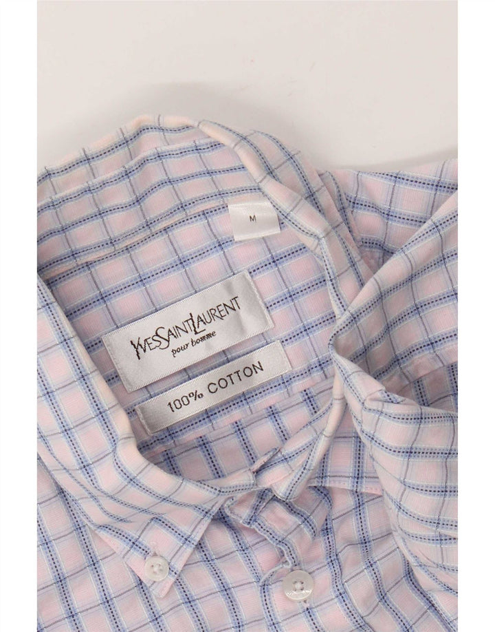 Camicia a maniche corte da uomo Yves Saint Laurent in cotone a quadri rosa medio