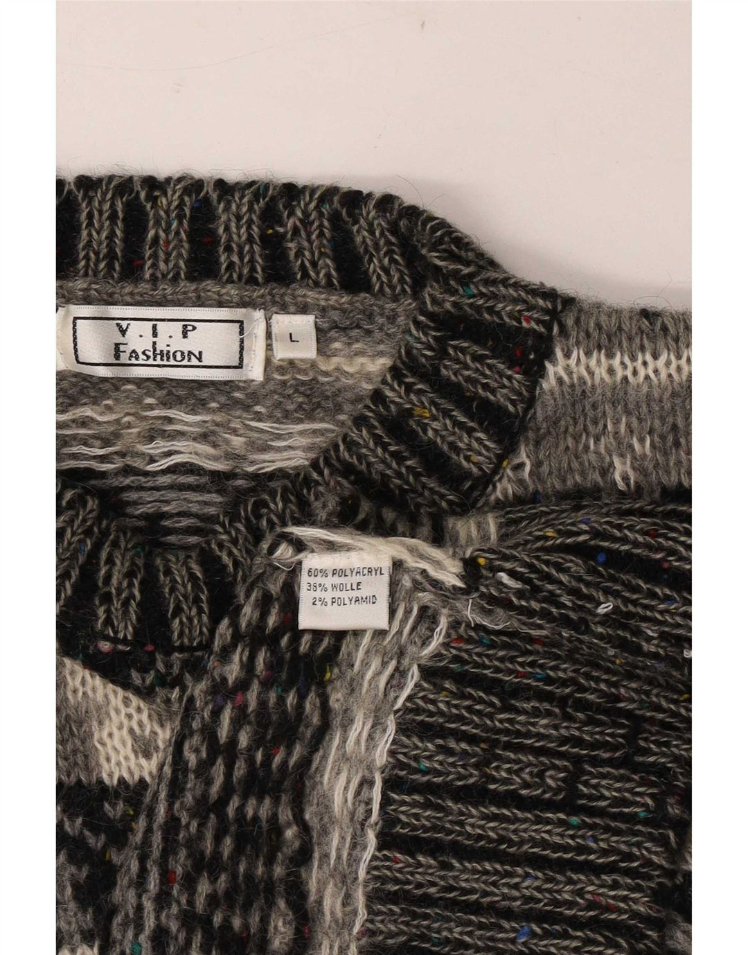 Maglione maglione girocollo vintage da uomo grande grigio Fair Isle in poliacrilico