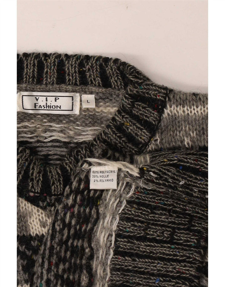 Maglione maglione girocollo vintage da uomo grande grigio Fair Isle in poliacrilico