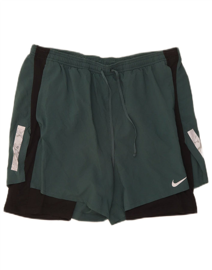 Pantaloncini sportivi Nike Dri Fit da uomo, grandi, in poliestere color block verde