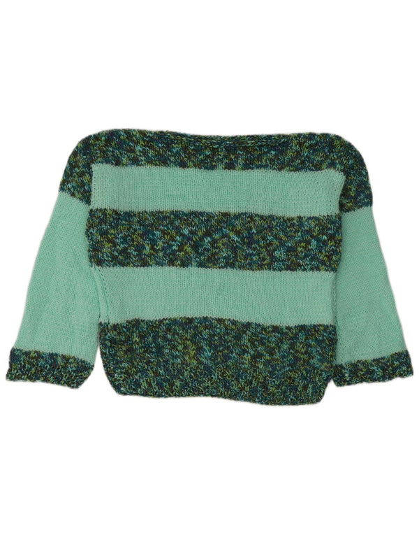 Maglione corto da donna vintage con scollo a barca UK 14 a righe verdi grandi