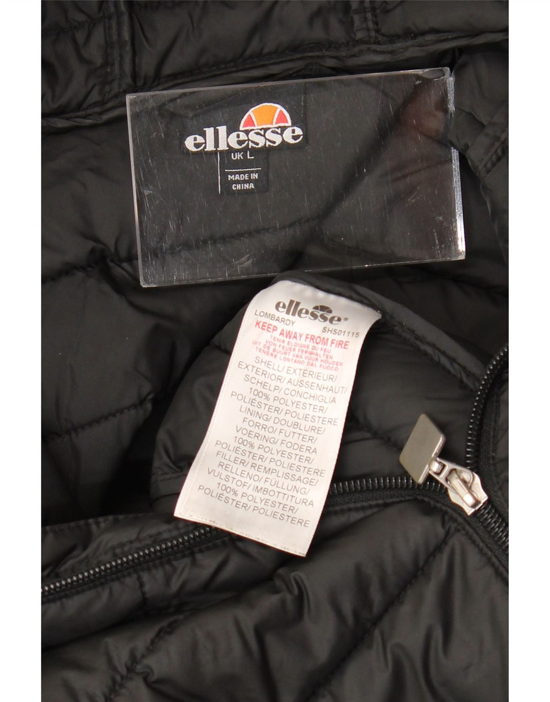 ELLESSE Giacca imbottita con cappuccio da uomo UK 40 Large Nero Poliestere