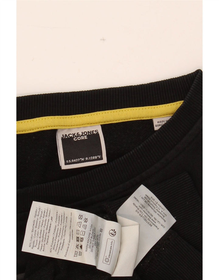 JACK & JONES Mens Core Graphic Sweatshirt Jumper Large Black Cotton Vintage Jack & Jones and Second-Hand Jack & Jones from Messina Hembry 