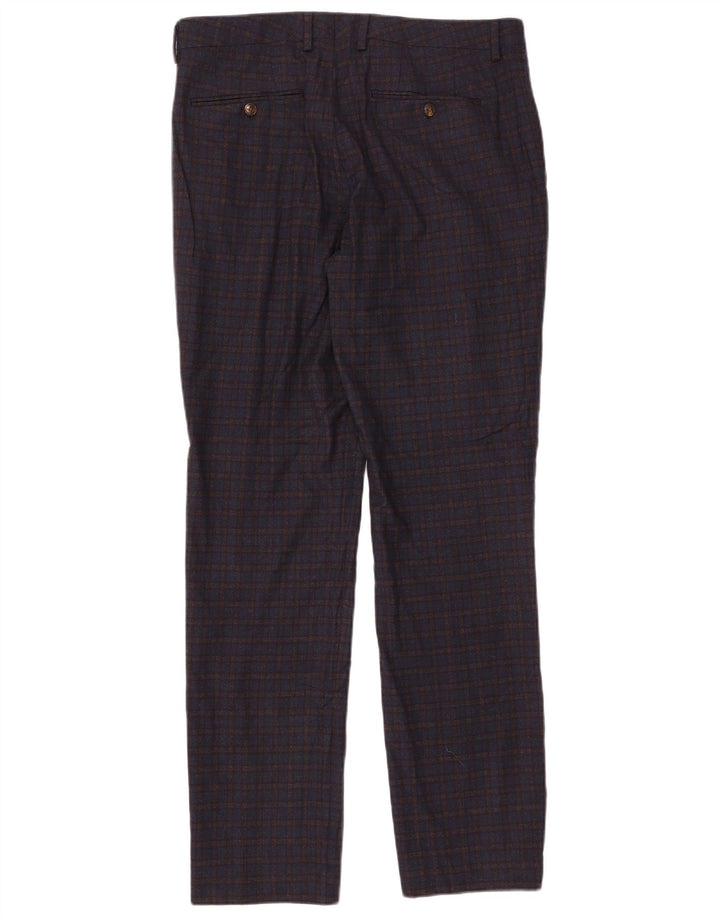 BONOBOS Pantaloni chino dritti da uomo W33 L32 Lana a quadri blu navy