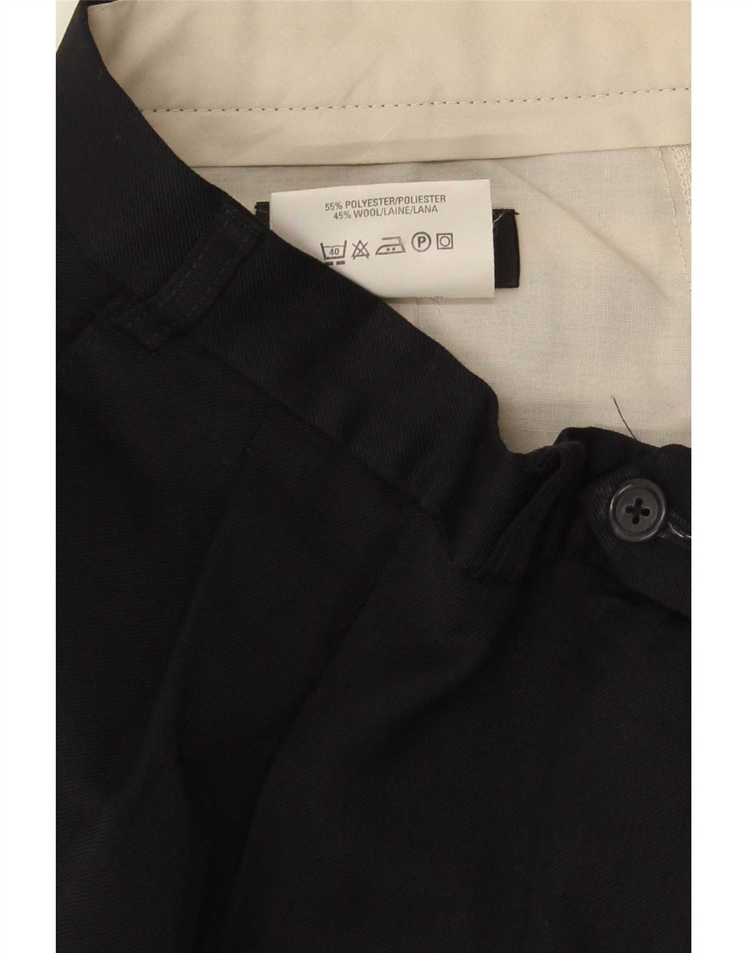 Pantaloni da abito con pegging da uomo Marks & Spencer W36 L31 poliestere blu navy