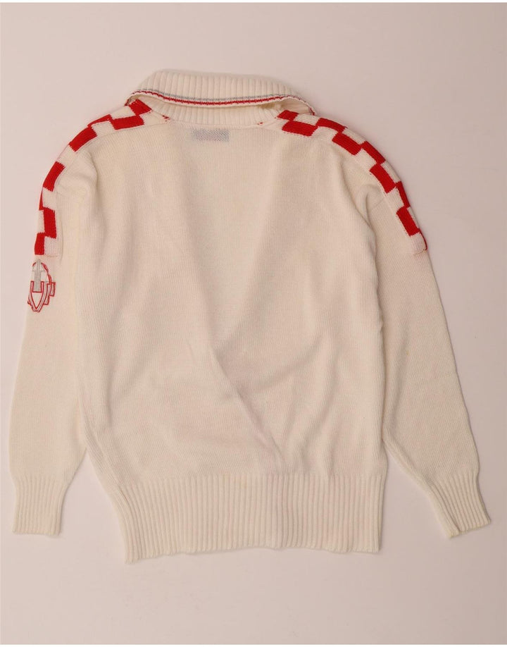YARELL Womens Cardigan Sweater EU 38 Medium White Geometric Cotton