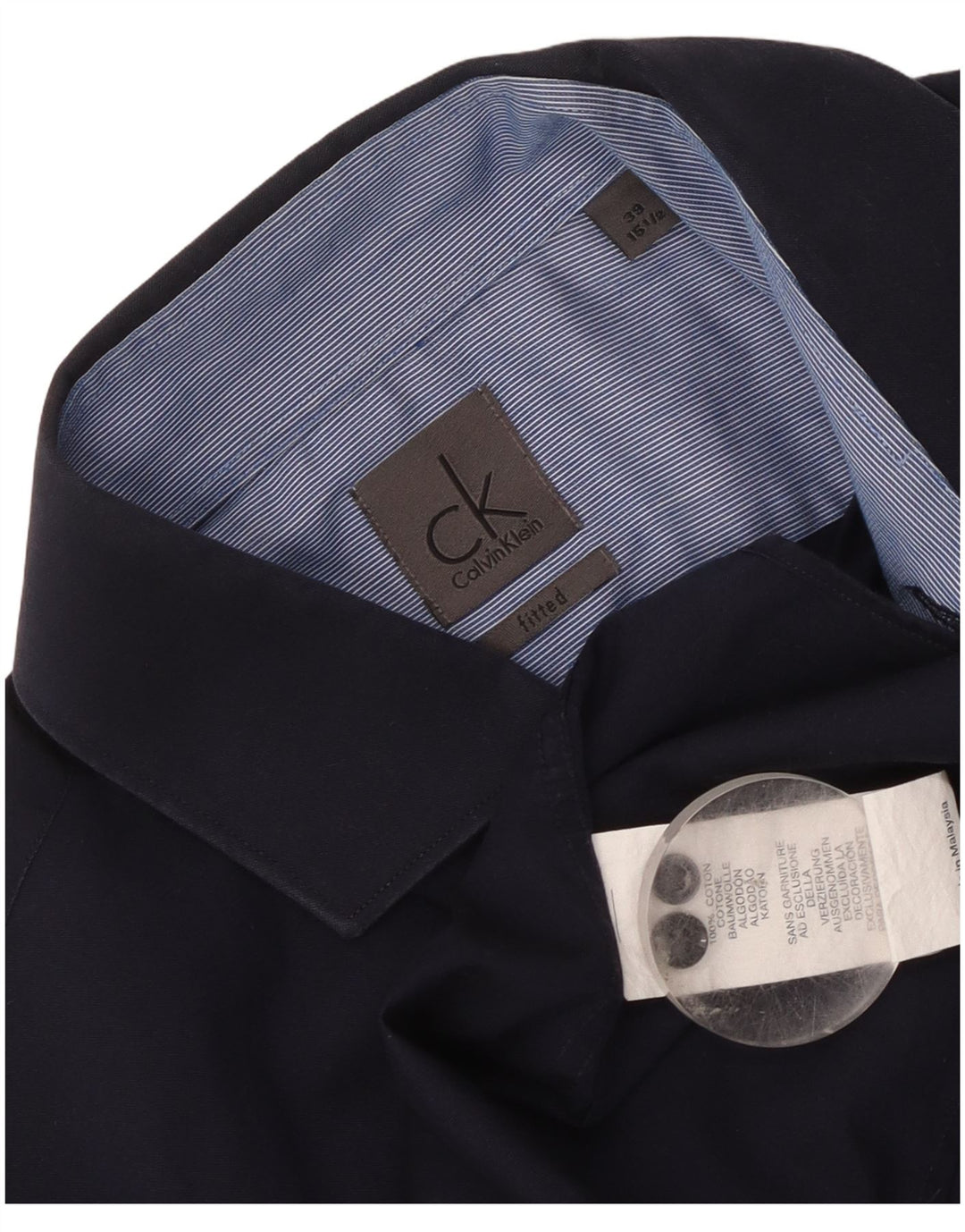 Camicia aderente da uomo Calvin Klein taglia 39 15 1/2 cotone medio blu navy