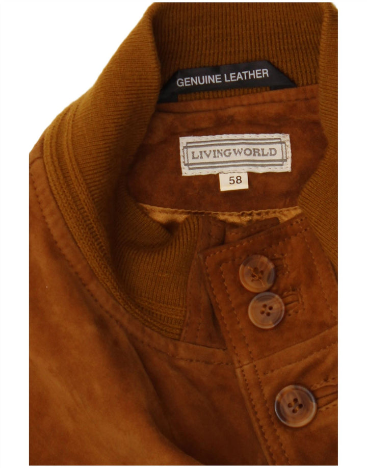 Giubbotto bomber in pelle scamosciata da uomo Living World IT 58 4XL Pelle marrone