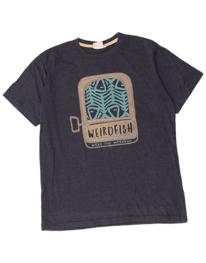 T-shirt grafica da uomo Weird Fish Top in cotone blu navy medio
