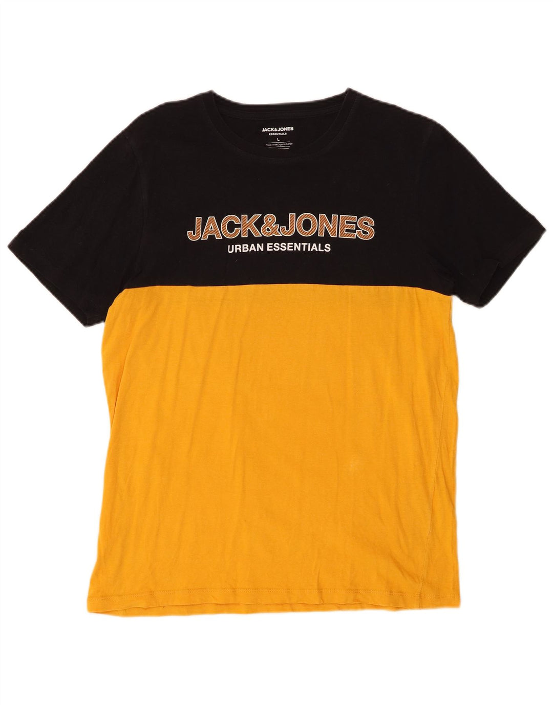 JACK & JONES T-shirt grafica da uomo grande in cotone color block giallo