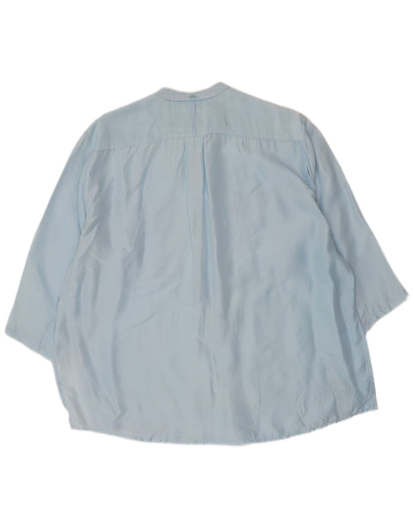Camicetta camicia oversize da donna vintage con maniche a 3/4 UK 10 piccola seta blu