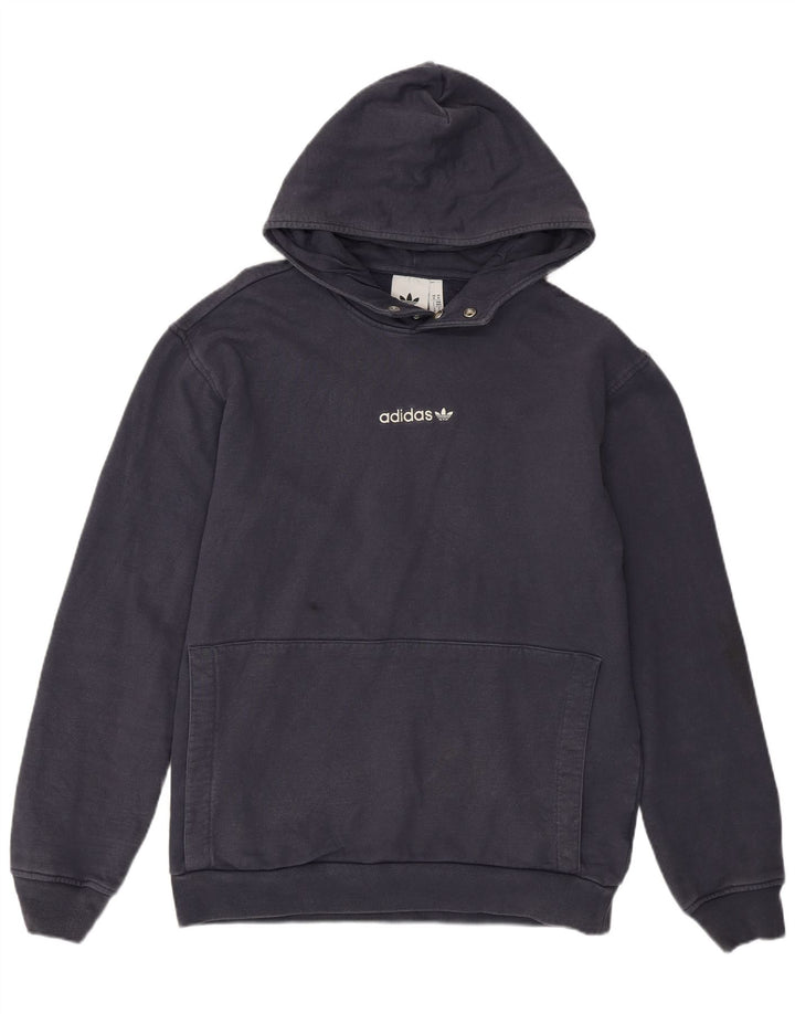 Felpa con cappuccio da uomo Adidas media in cotone blu navy