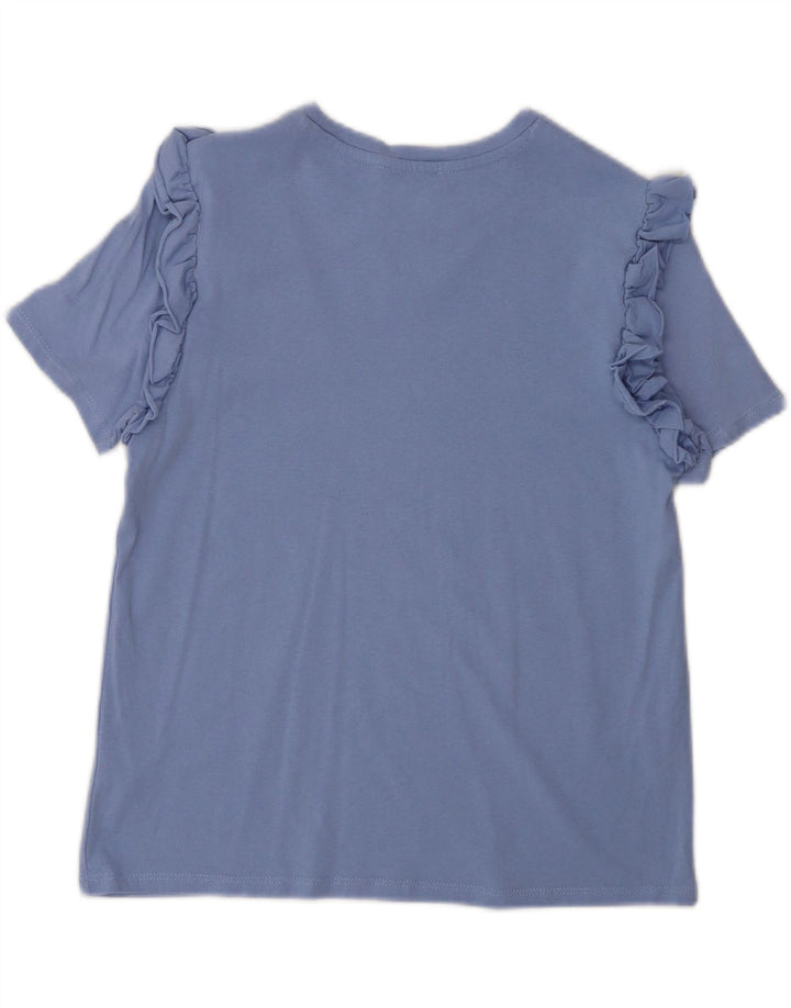 ZARA Womens Blouse Top UK 12 Medium Blue Cotton
