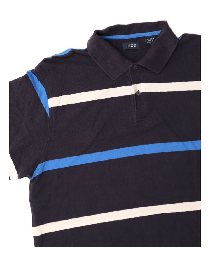 IZOD Mens Polo Shirt Large Navy Blue Striped Cotton Vintage Izod and Second-Hand Izod from Messina Hembry 
