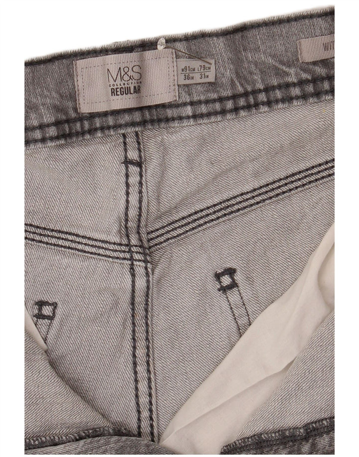 Jeans dritti regolari elasticizzati da uomo Marks & Spencer W36 L31 cotone grigio